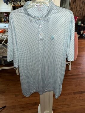 Peter Millar Light Blue skull print lake Nona logo golf Polo